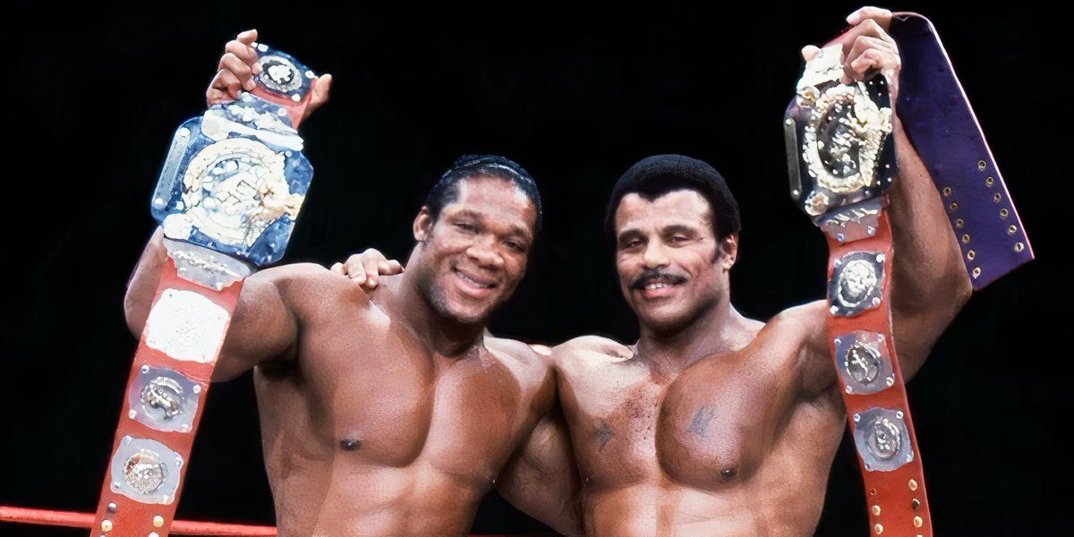 Tony Atlas and Rocky Johnson as WWE Tag Team Champions