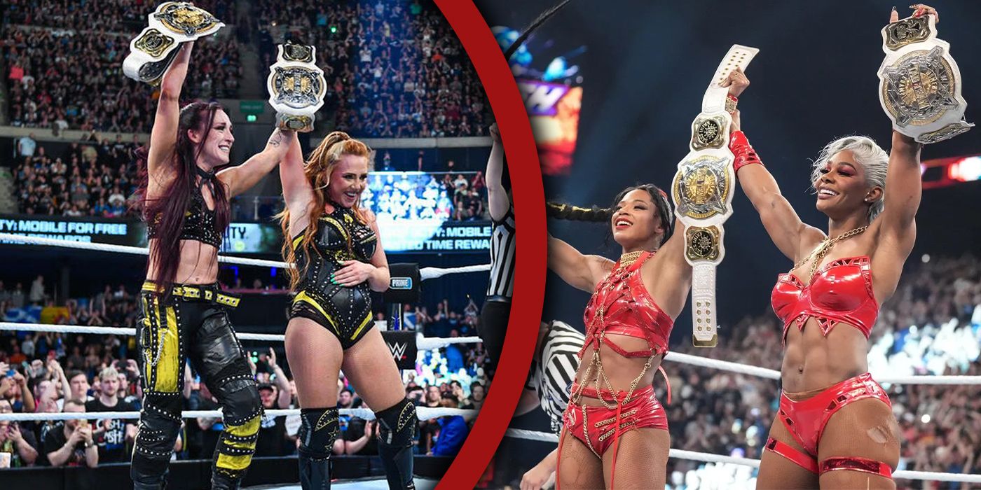 Alba Fyre and Isla Dawn, Bianca Belair and Jade Cargill, as Women's Tag Team Champions