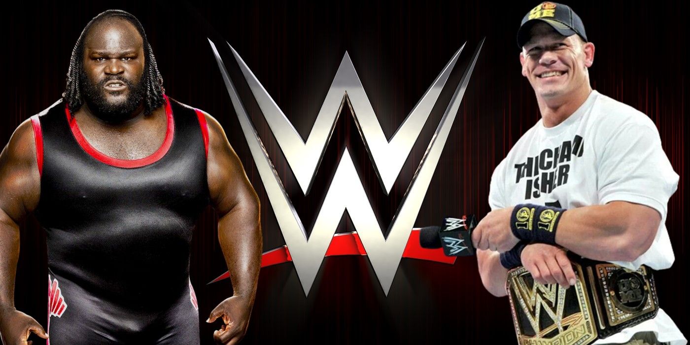 Mark Henry, John Cena, and the WWE logo