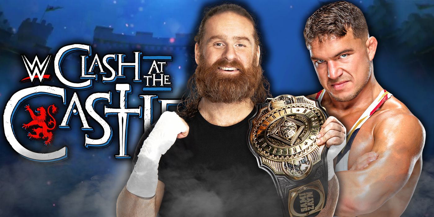 The Clash at the Castle logo, Sami Zayn, Chad Gable