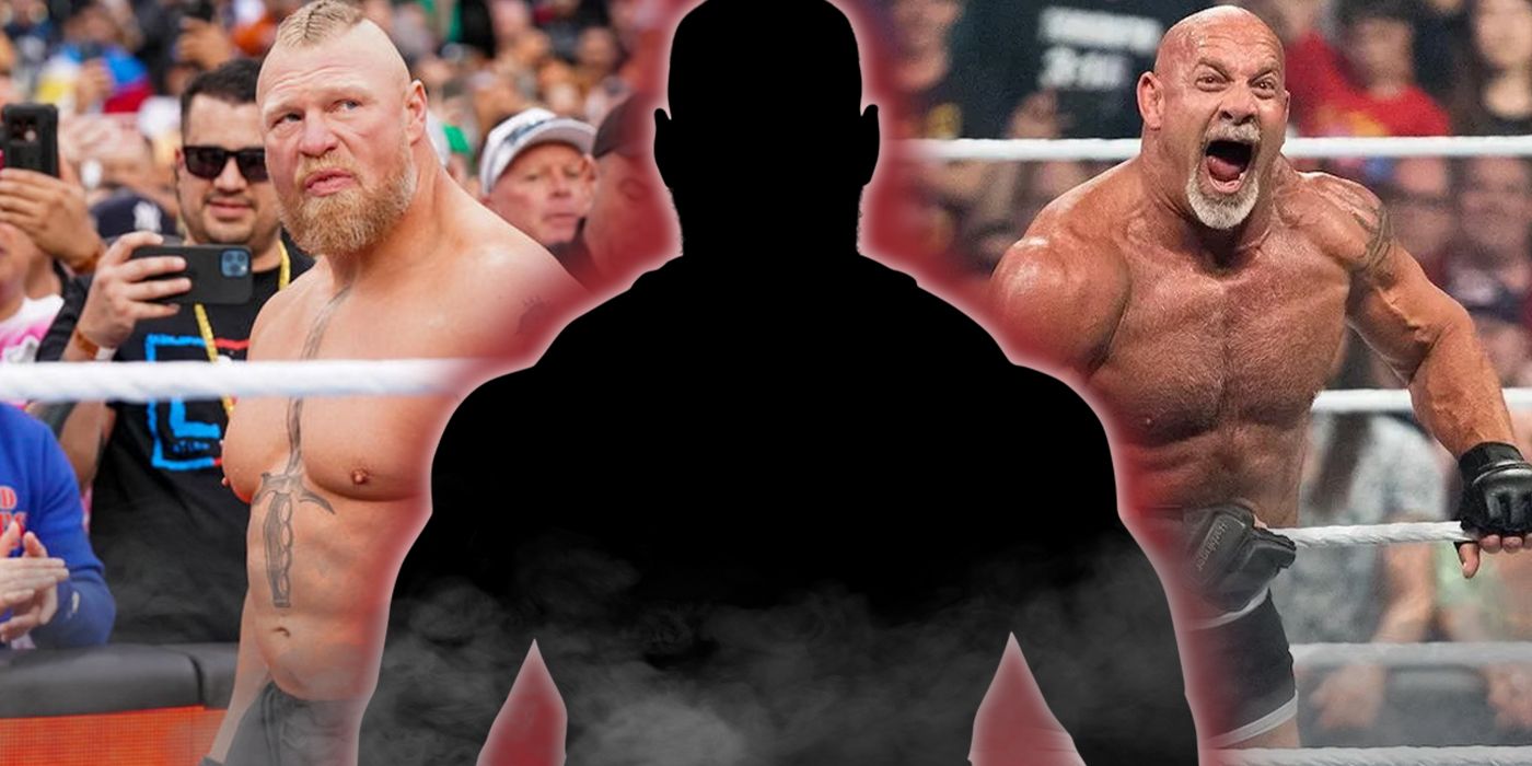A silhouette of Bron Breakker, Brock Lesnar, Bill Goldberg