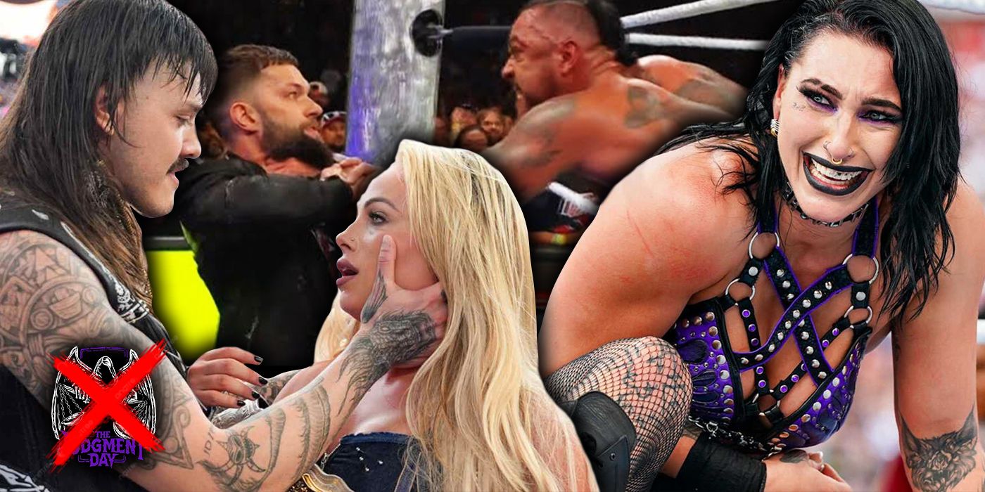 Dominik Mysterio, Liv Morgan, Rhea Ripley, Finn Balor and Damian Priest at SummerSlam