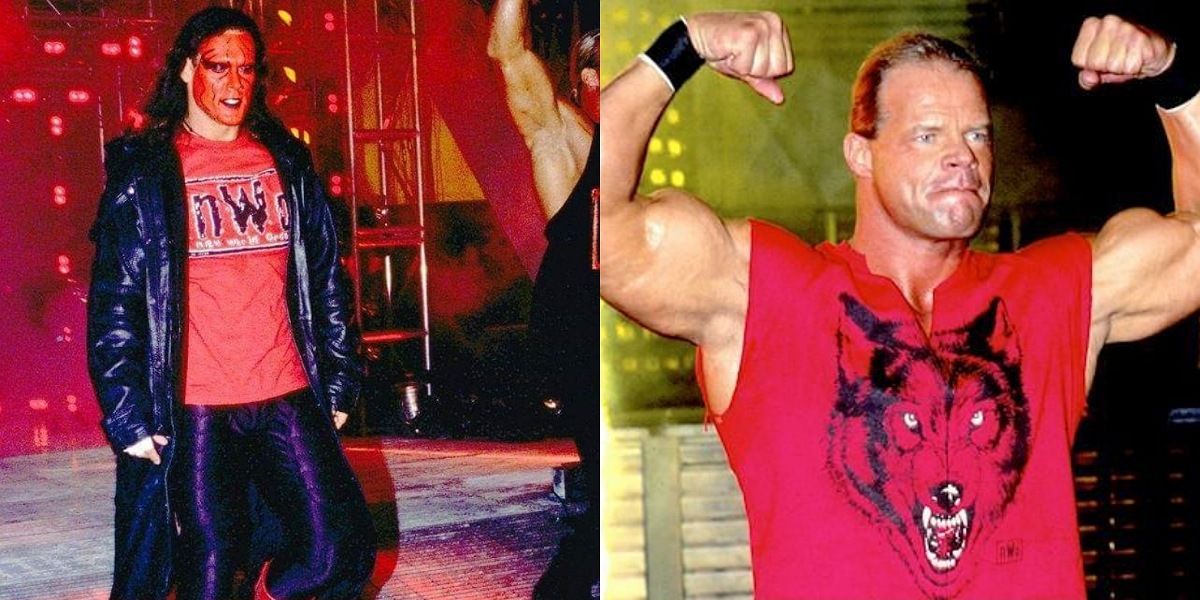 Split screen. Sting and Lex Luger in the Wolfpac.