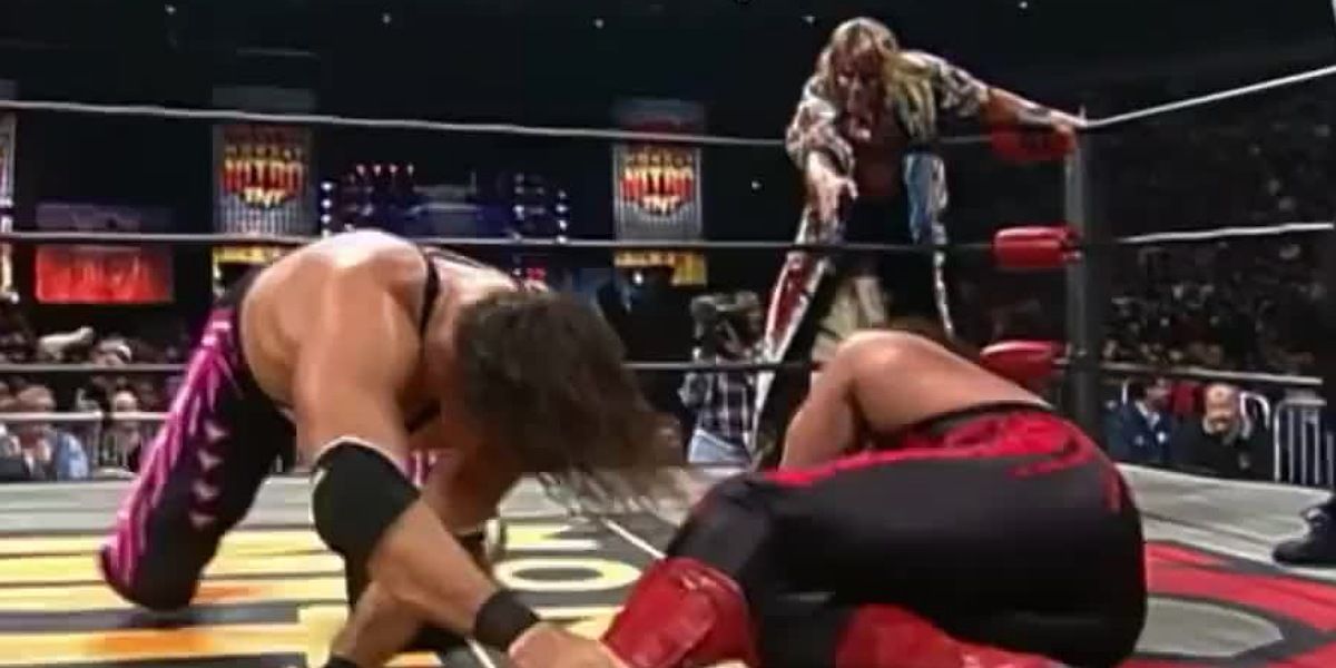 Bret Hart facing Sting and Warrior in WCW.