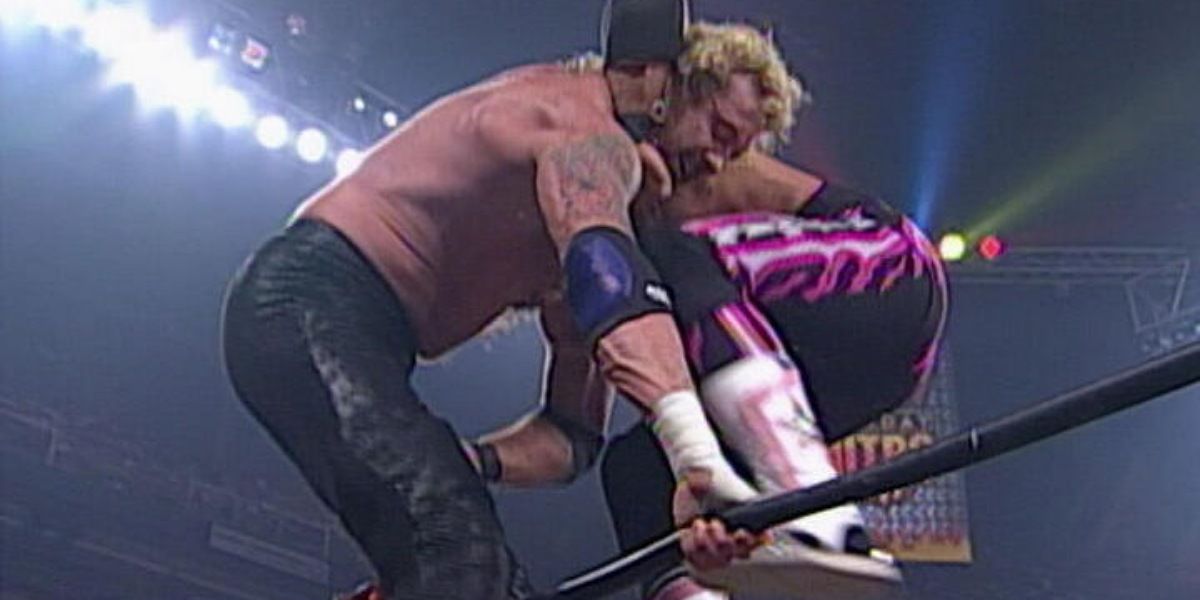 Bret Hart attempting a Superplex on Diamond Dallas Page.