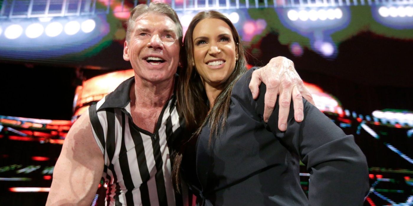 Vince and Stephanie McMahon share a hug