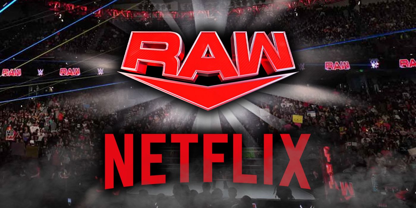 Raw and Netflix logos in front of a WWE crowd