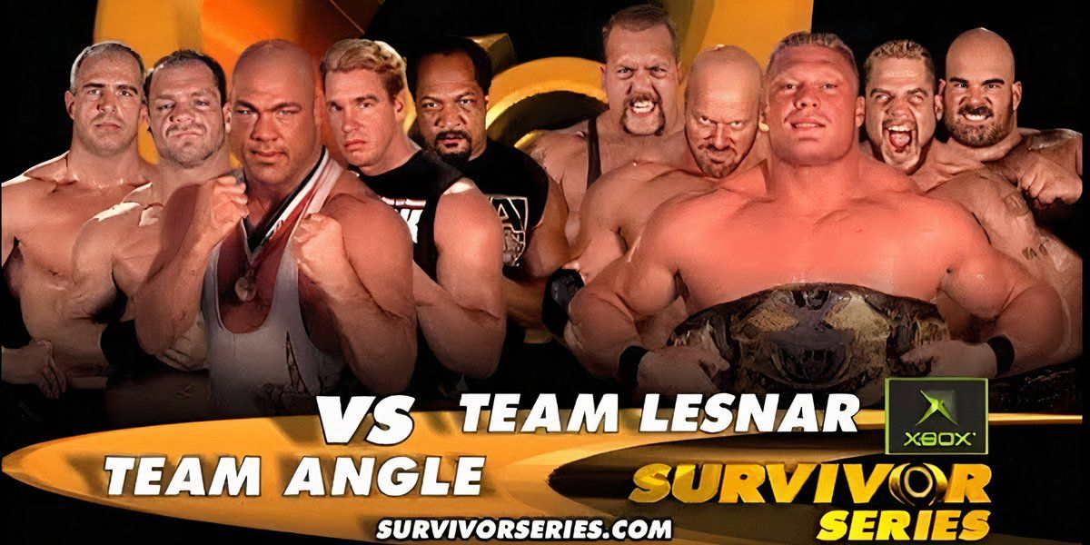 promotional graphic for Team Angle vs. Team Lesnar at WWE Survivor Series 2003