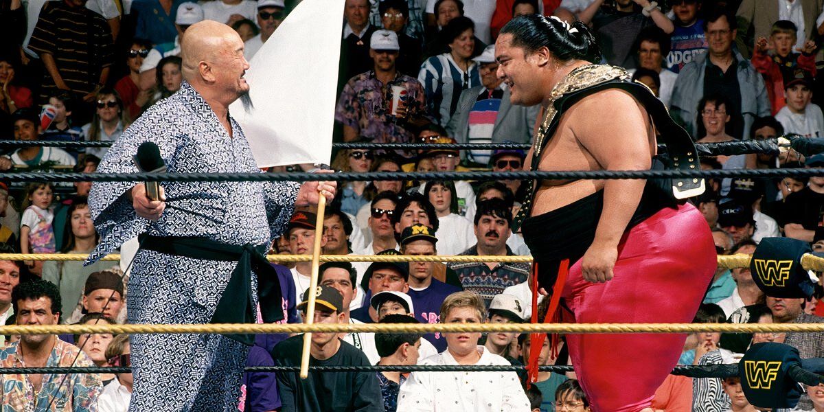 Yokozuna WWE Champion & Mr Fuji WrestleMania 9 Cropped