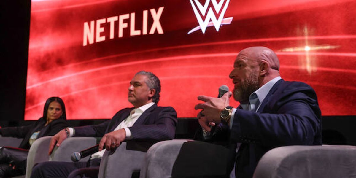 WWE-Netflix-Lunch Panel-Triple-H-Nick-Khan-and-Bela-Bajaria-