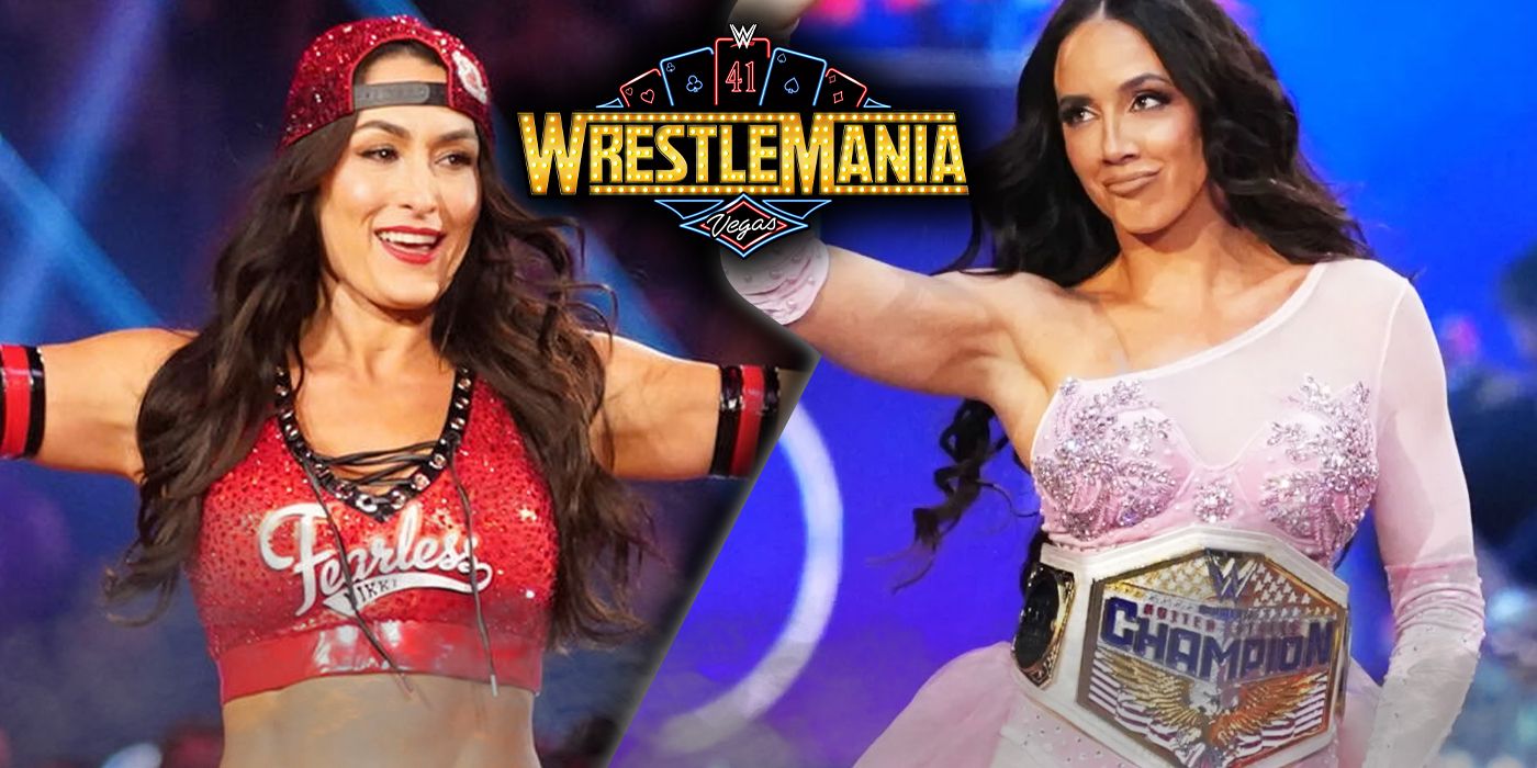 Nikki Bella, United States Champion Chelsea Green, and the WrestleMania 41 logo