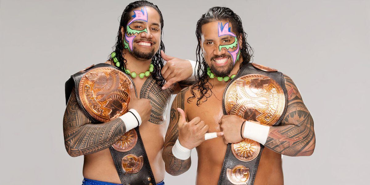 The Usos' (Jey Uso and Jimmy Uso) promotional picture as WWE Tag Team Champions in 2014