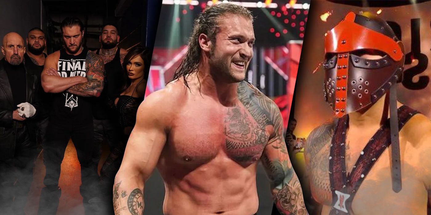 Karrion Kross in WWE with the Final Testament and wearing a helmet