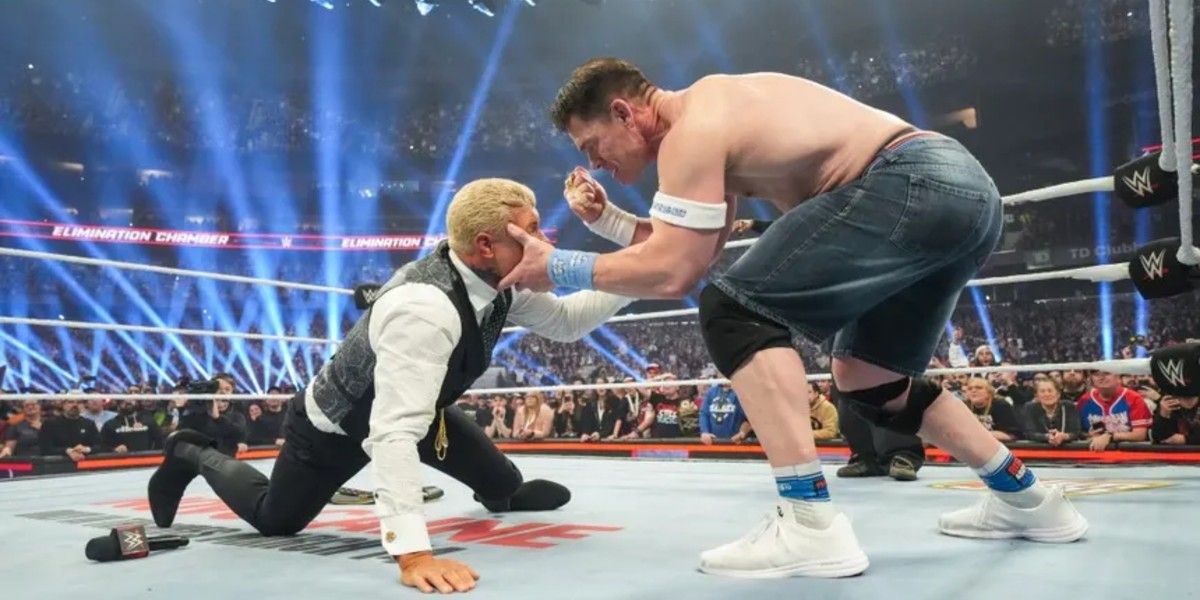 John Cena turns the heel on Cody Rhodes in the elimination chamber