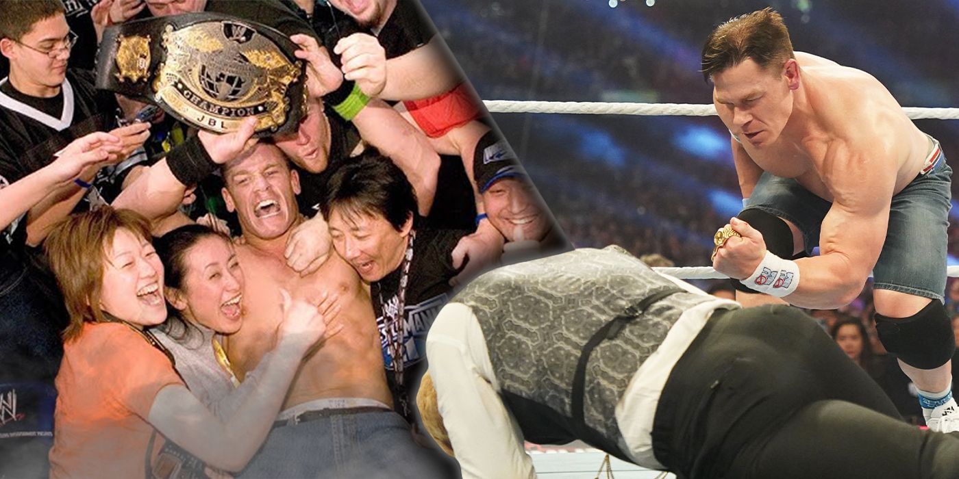 John Cena celebrating with fans and turning heel on Cody Rhodes