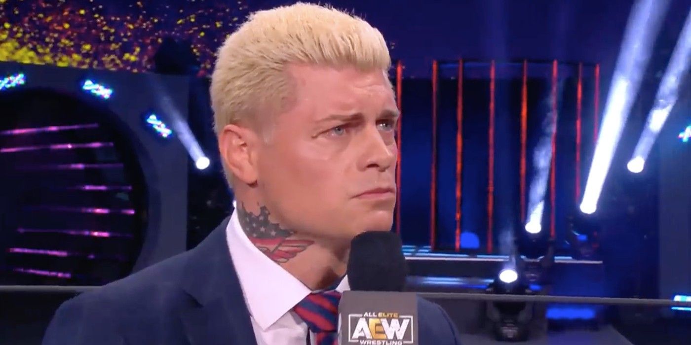 Cody Rhodes tearing up during an AEW Dynamite promo