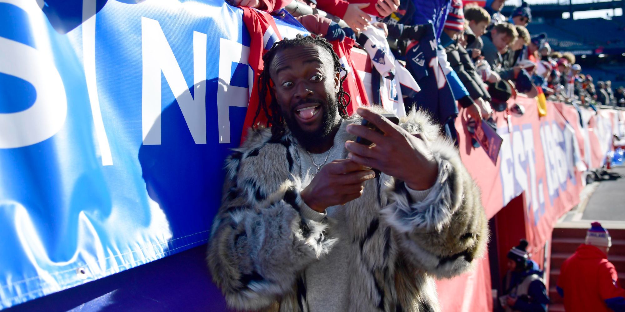 Kofi Kingston Bob Dechiara NFL Press Event Imagn