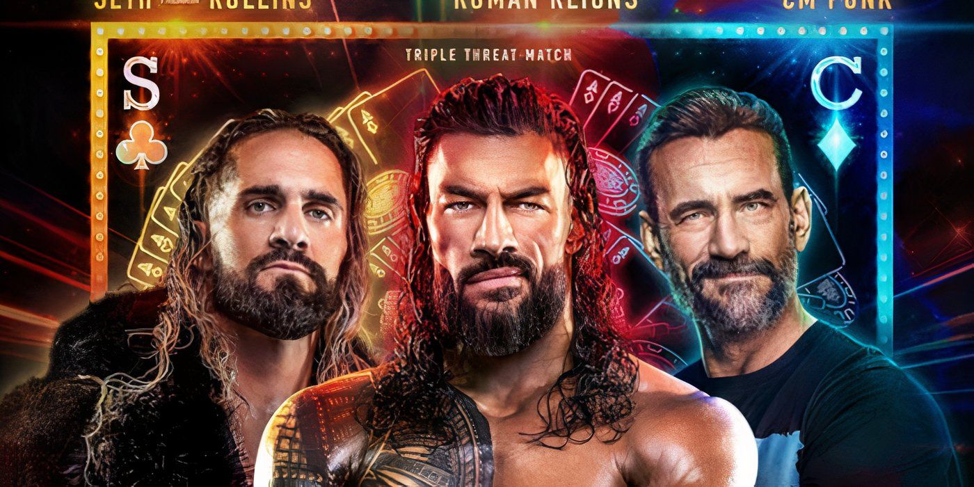 Roman Reigns vs Seth Rollins vs. CM PunkWrestleMania41 Match Graphic