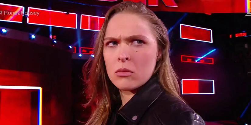 Ronda Rousey stands on-stage at WWE Elimination Chamber 2018