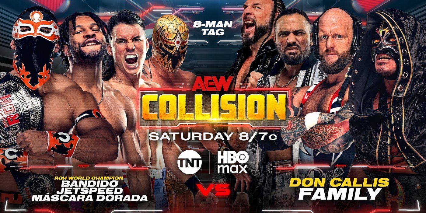 Ocho hombres del equipo de etiqueta coincidente AEW Collision Julio 2025