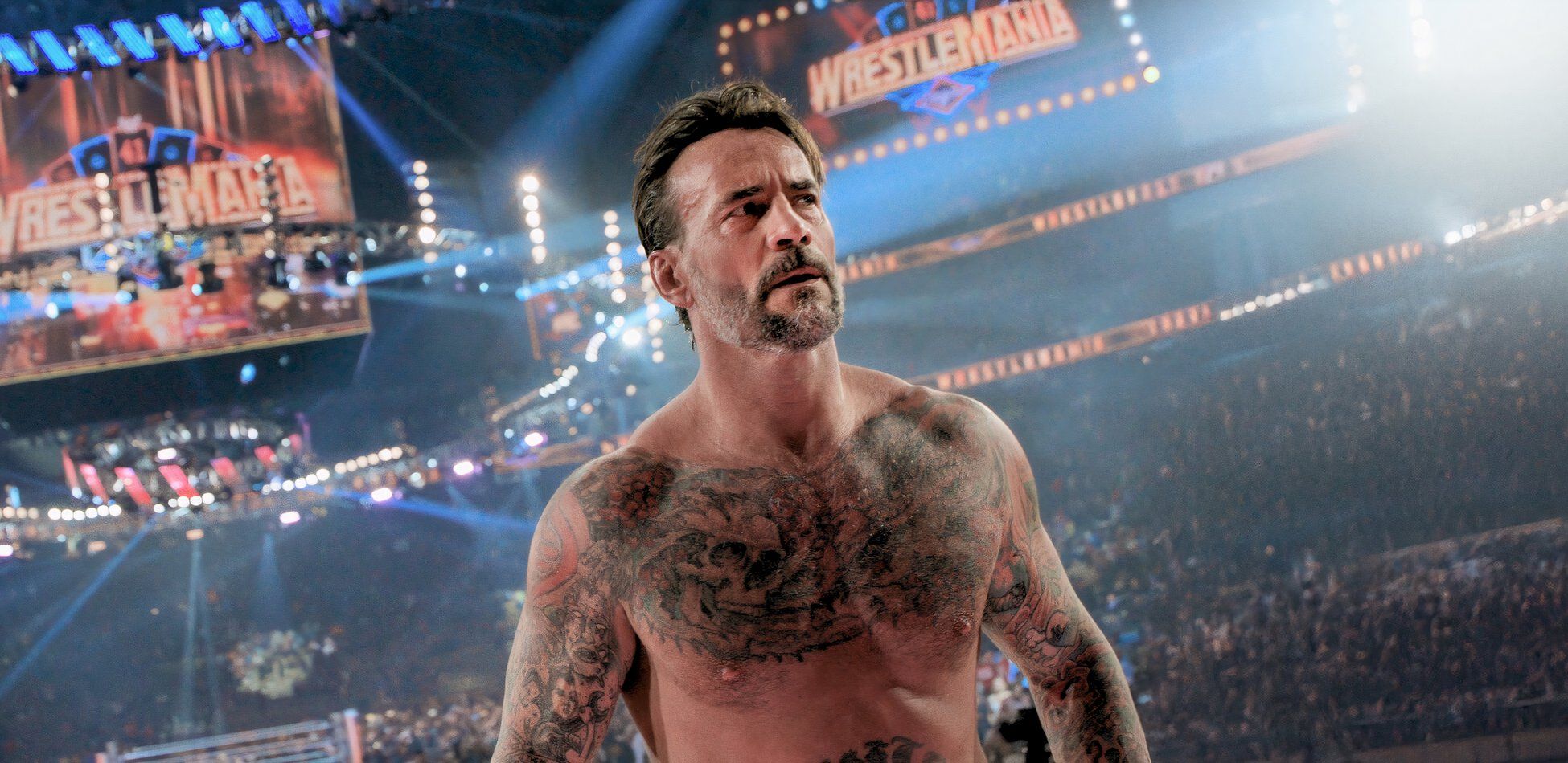 CM Punk walking up the entrance ramp at WrestleMania