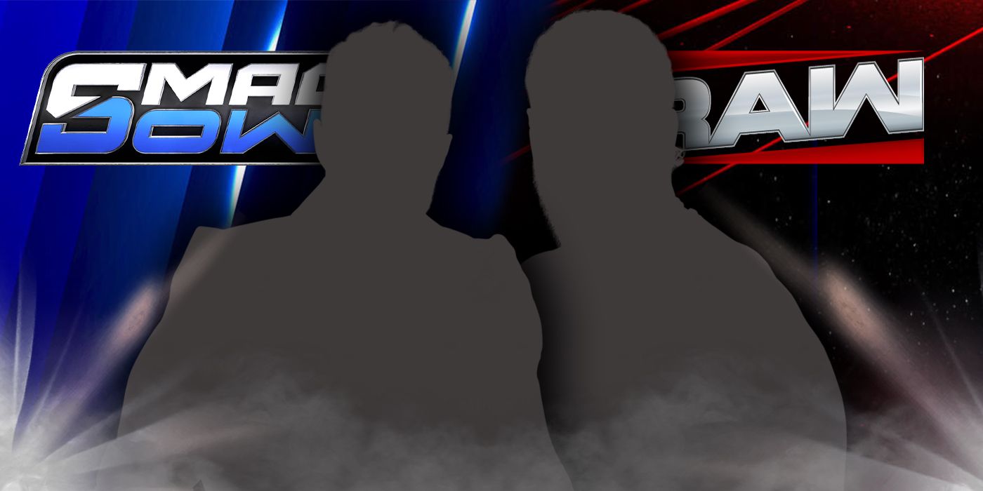 Two silhouettes with the WWE SmackDown and Raw logos
