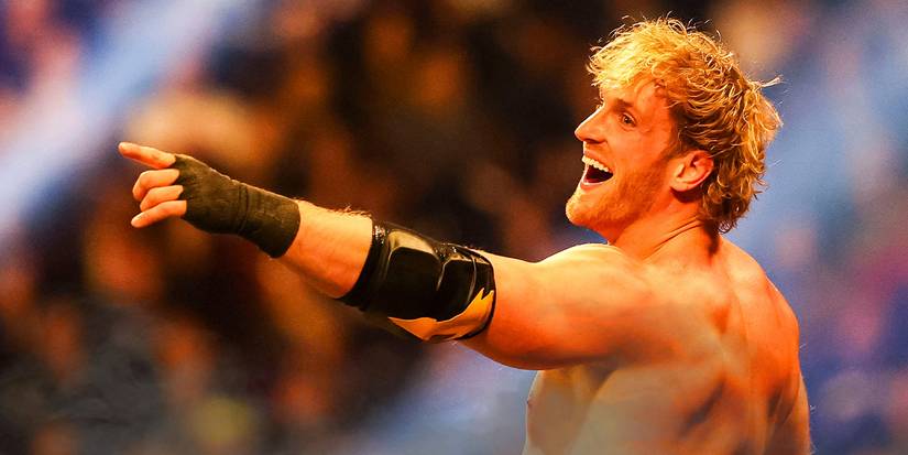 Logan Paul smiling and pointing in WWE