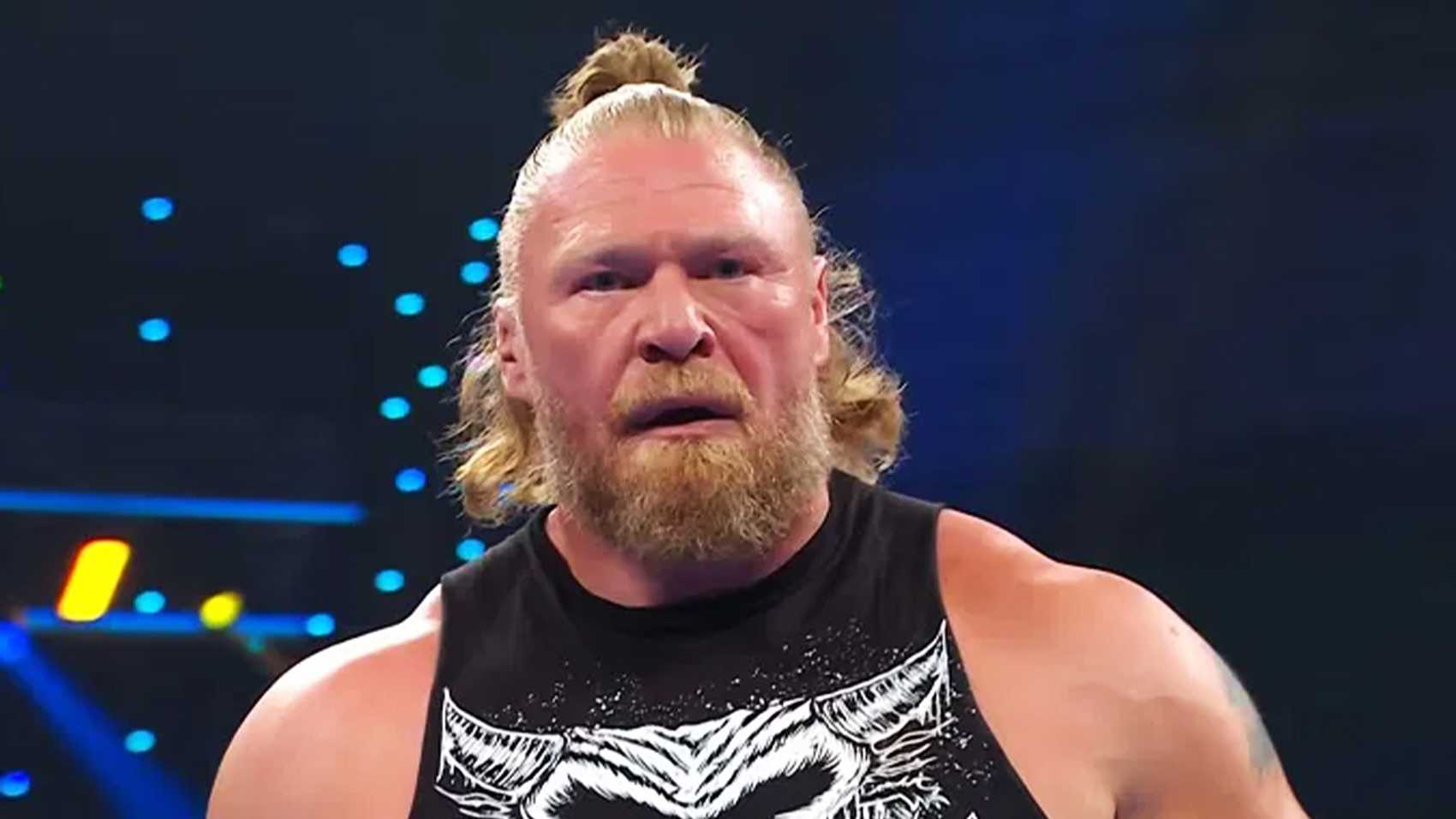 Brock Lesnar looking angry in a WWE ring