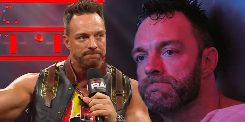 An LA Knight WWE promo next to him looking upset backstage