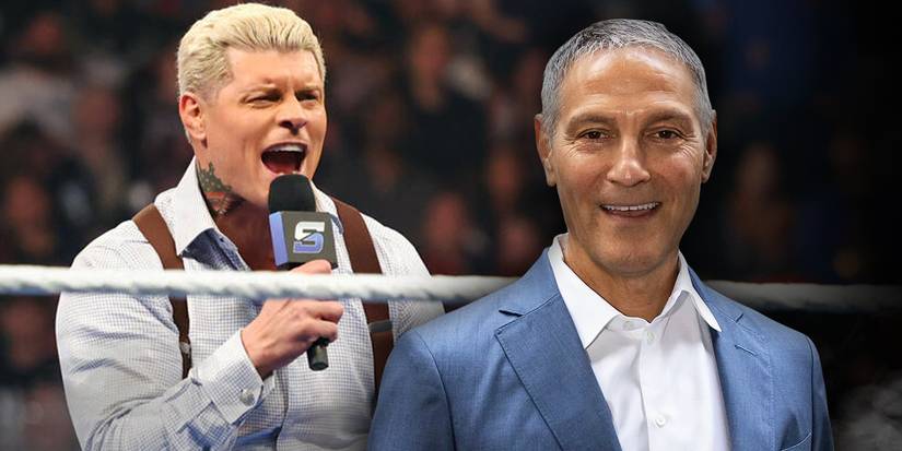Who Is TKO's Controversial Ari Emanuel? 4 Cody Rhodes giving a WWE SmackDown promo next to Ari Emanuel