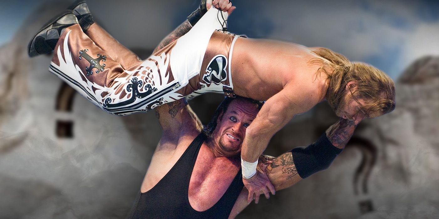The Undertaker vs. Shawn Michaels in front of Mount Rushmore