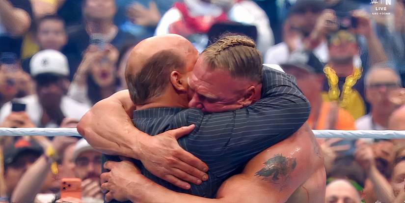 Why Brock Lesnar vs Oba Femi 2 Is a Lose Lose Match 2 Brock Lesnar embracing Paul Heyman