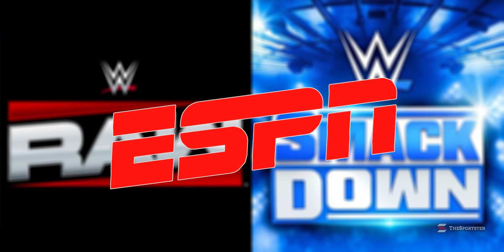 espn logo on blurred raw and smackdown logos.